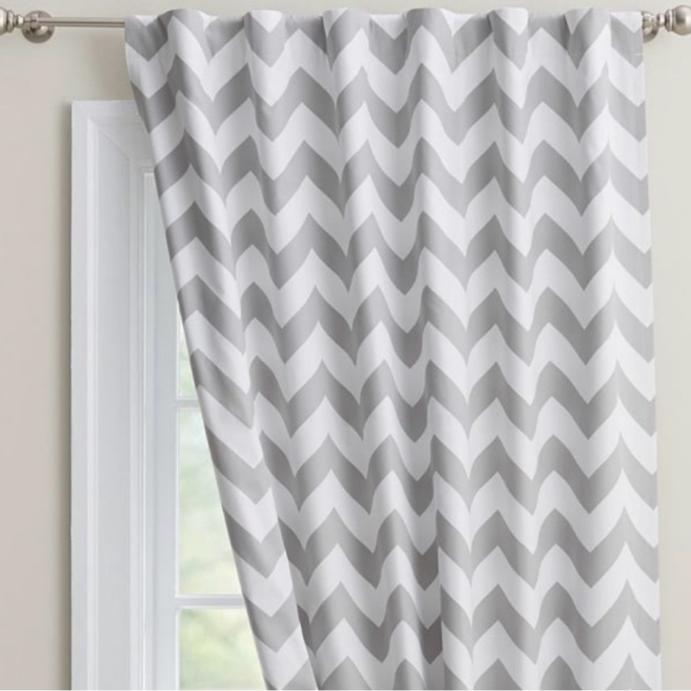 1 set (2 panels) Pottery Barn Kids Blackout Curtains. Grey and White
